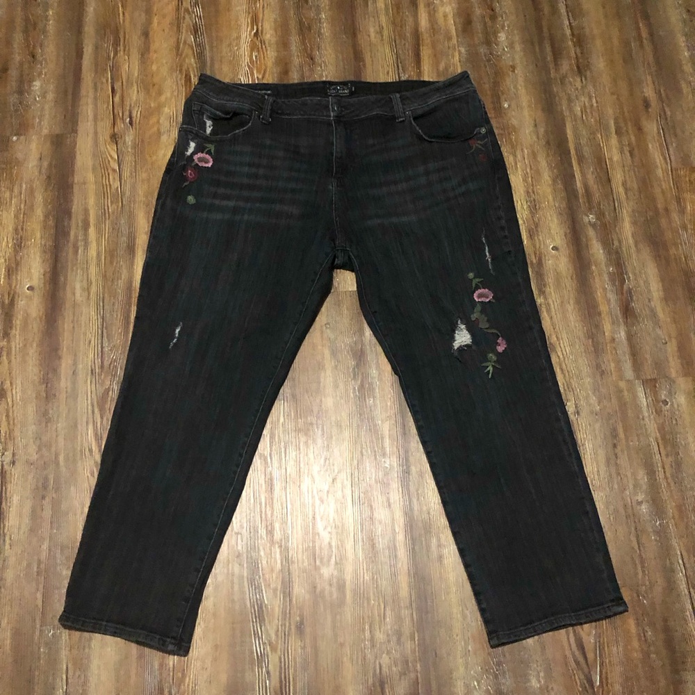 Lucky Brand Black Boyfriend Jeans with Floral Embroidery